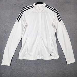 Adidas Golf Track Jacket Womens Medium White Full Zip 3-Stripes ADVF20W014